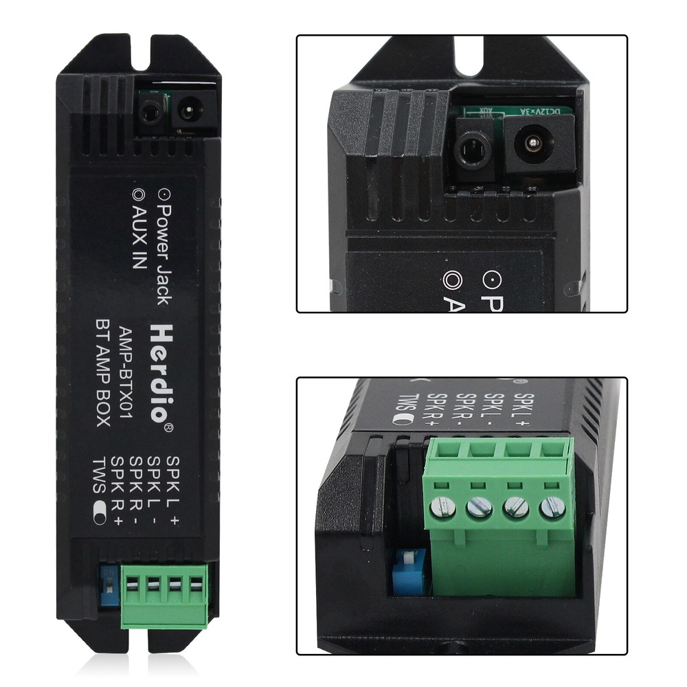 12V 3A Adapter+Herdio AMP BT AMP Box Amplifier for Bluetooth Ceiling Speaker US