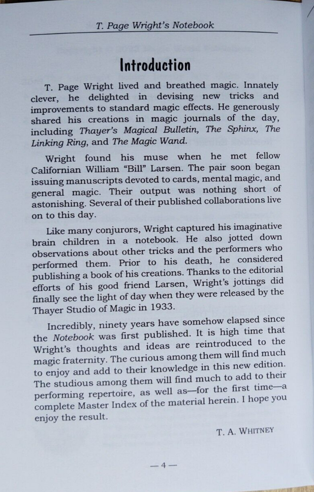 T. Page Wright's Notebook -- Edited by William W. Larsen (Essential work)