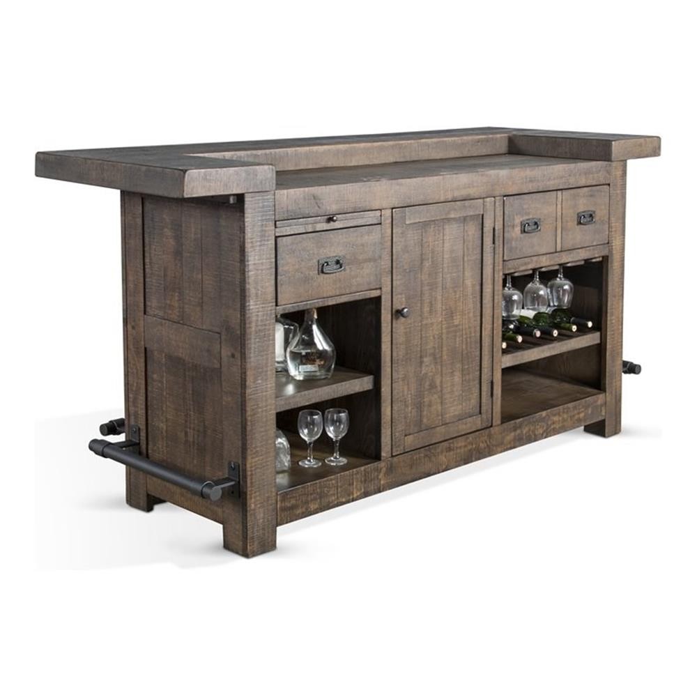 Pemberly Row Cherry Finish 80" Transitional Wood Gorgeous Bar Unit