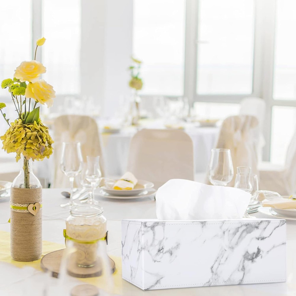 Sumnacon Rectangular Leather Tissue Box Cover - Stylish Medium, Marble White