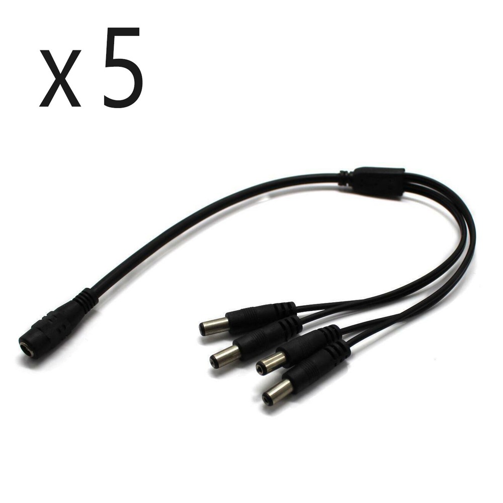 5 Pack - 4 Way Channel DC Power Splitter Adapter Cable for CCTV Security Camera