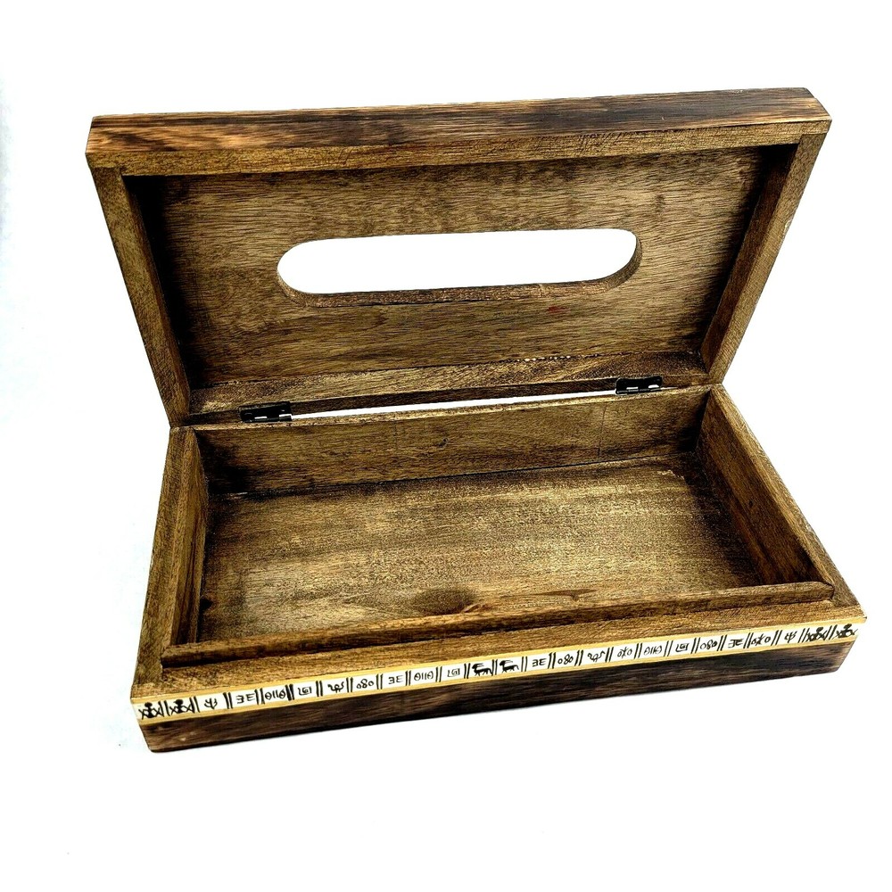 Wood Tissue Box Hand Painted Holder Boho Rustic Decor Hinged Tissue Paper Holder