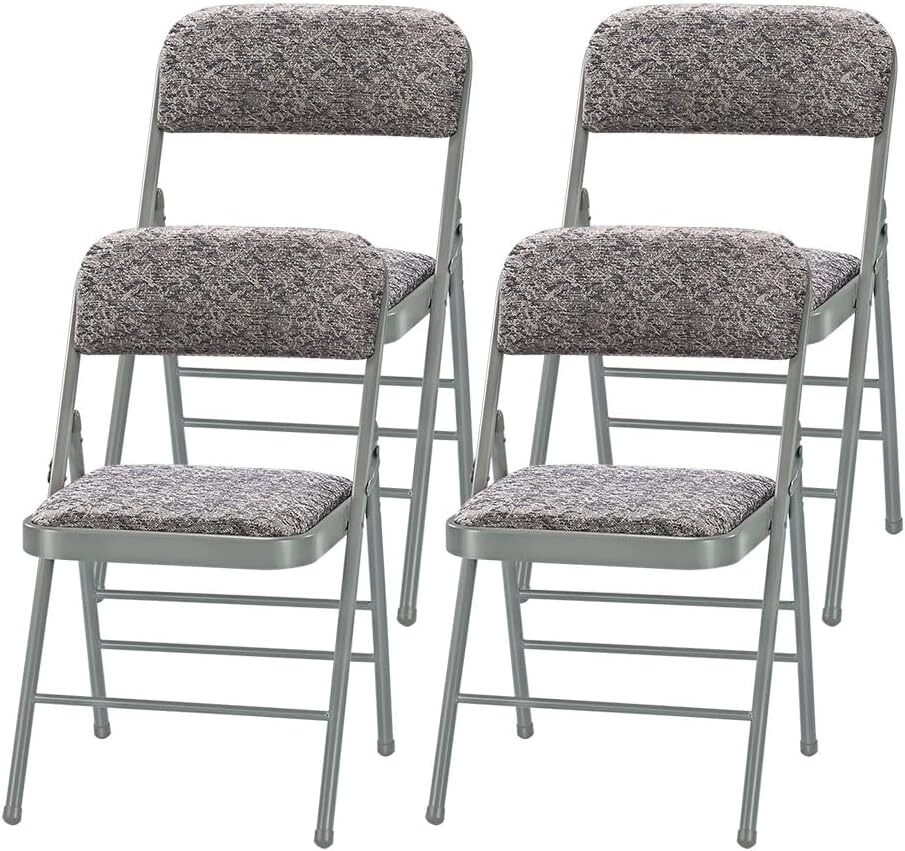 Fabric Grey Steel Frame Padded Folding Chair(4 PACK)