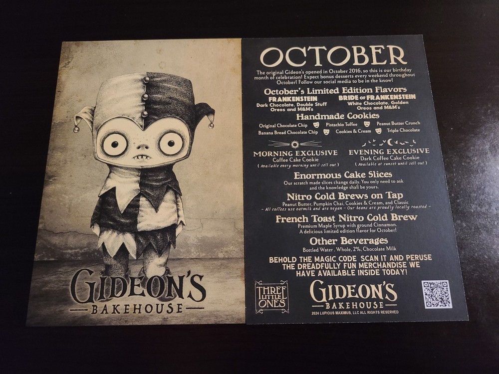 Gideons Bakehouse Disney Springs October 2024 Duli Menu