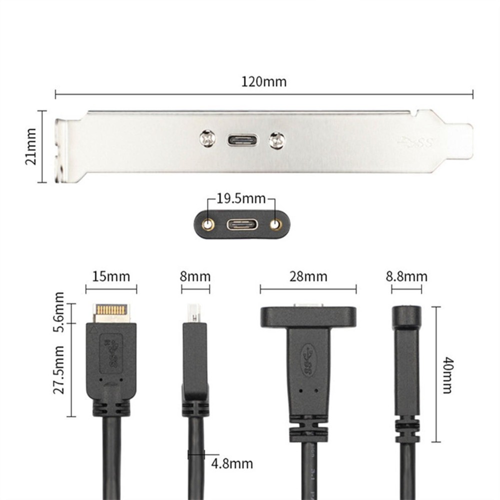 USB 3.1 Type E PCI-E to Type C Female Gen 2 Extension Cord Cable With Bracket