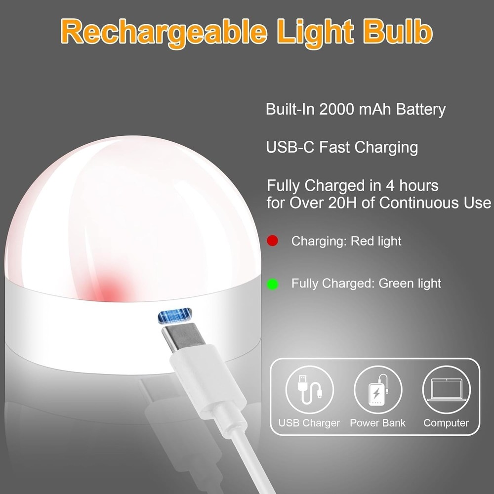 1/2PCS E26 Rechargeable Light Bulbs with Remote Control Timer and 3 Color Tem...