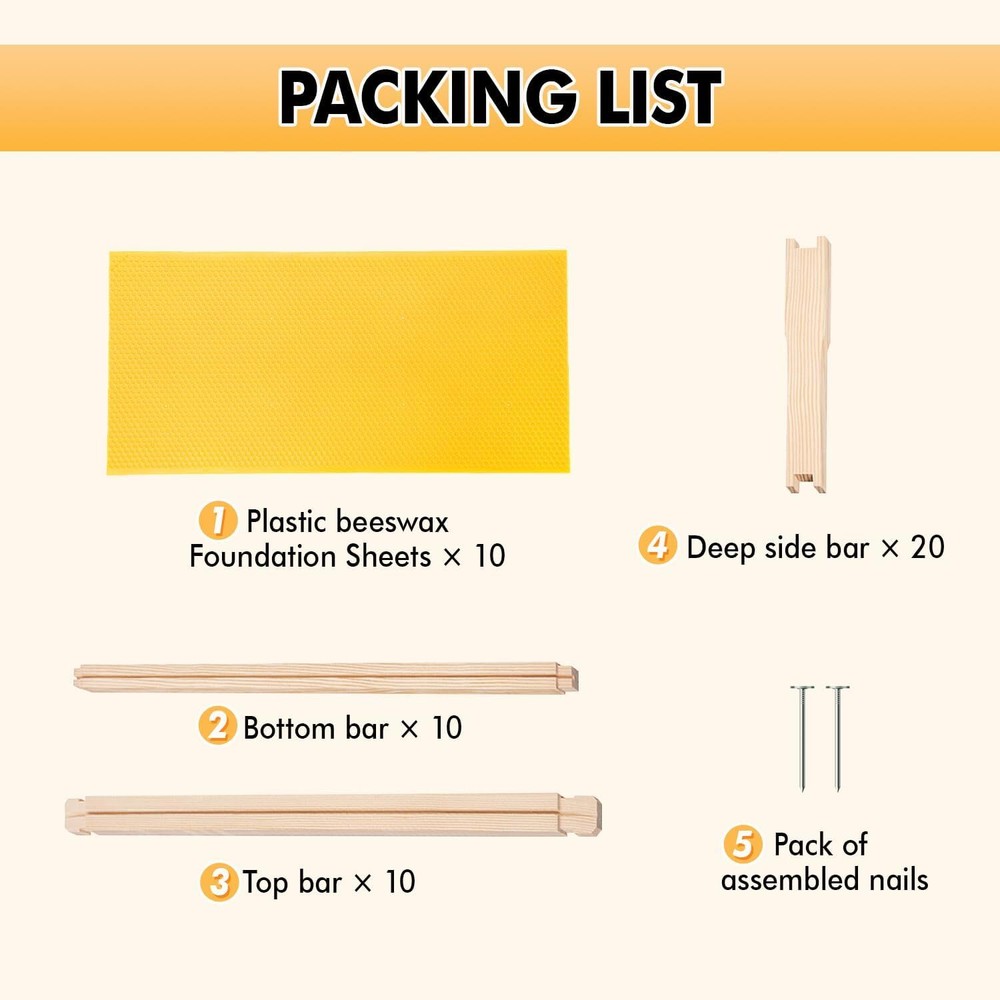 POLLIBEE Deep Brood Bee Hive Frames and Wax Foundations,10 Pack Honey Bee Frames