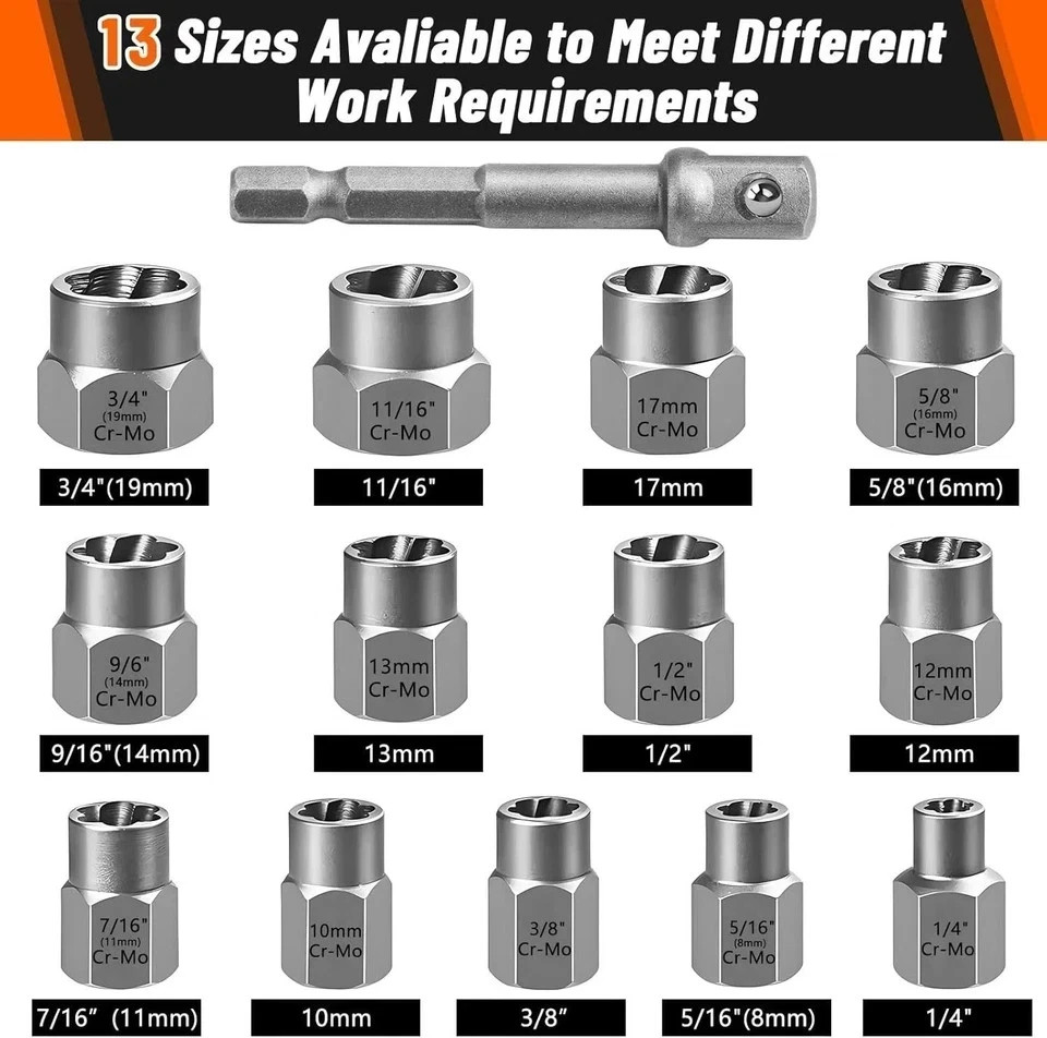 Bolt Extractor Set 14-Piece Stripped Bolt Extractor Socket Set with Storage Case