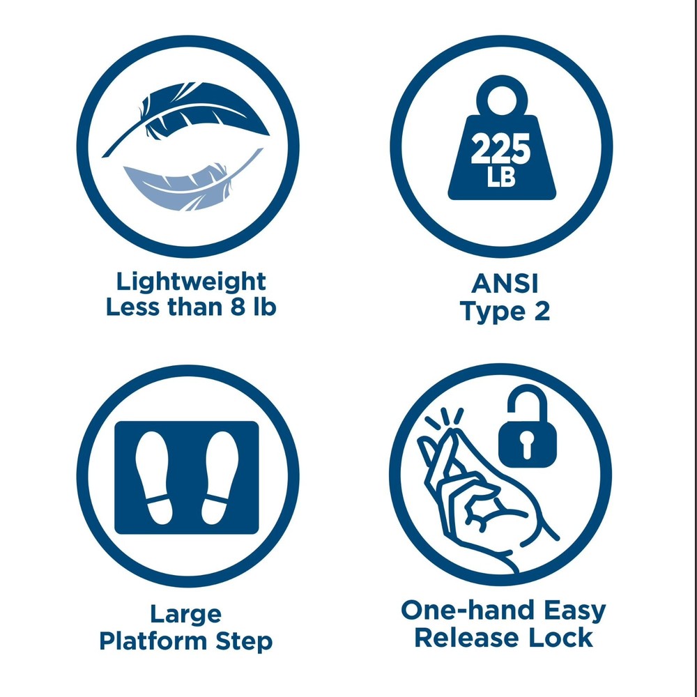 2-Step Connection Folding Step Stool with Large Resin Steps, Max Reach 8ft 1in