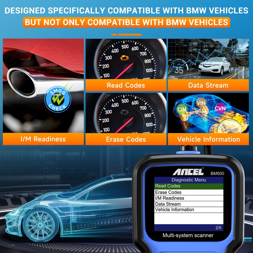 ANCEL BM500 OBD2 Scanner BMW MINI Battery Code Reader EPB SAS SRS TPMS Oil Reset