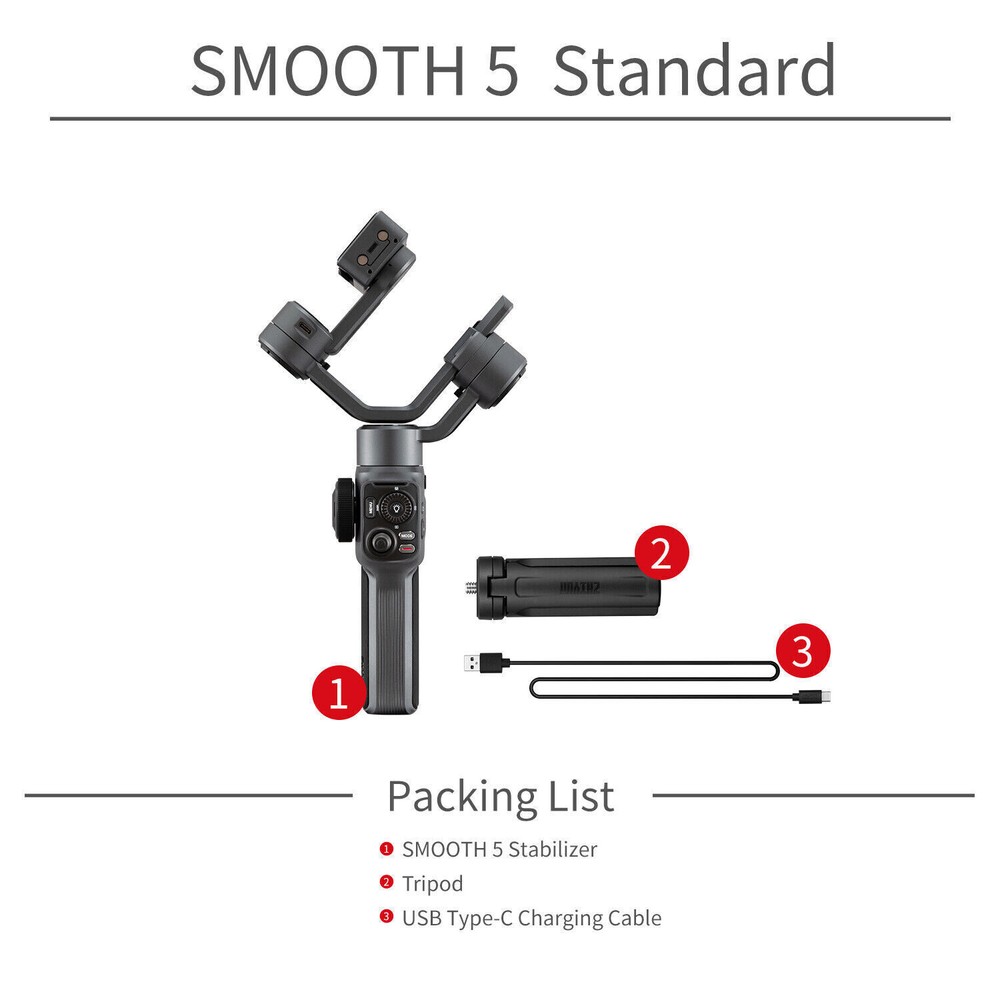 Zhiyun Smooth 5 Handheld Smartphone Gimbal Stabilizer Extension Android & IOS