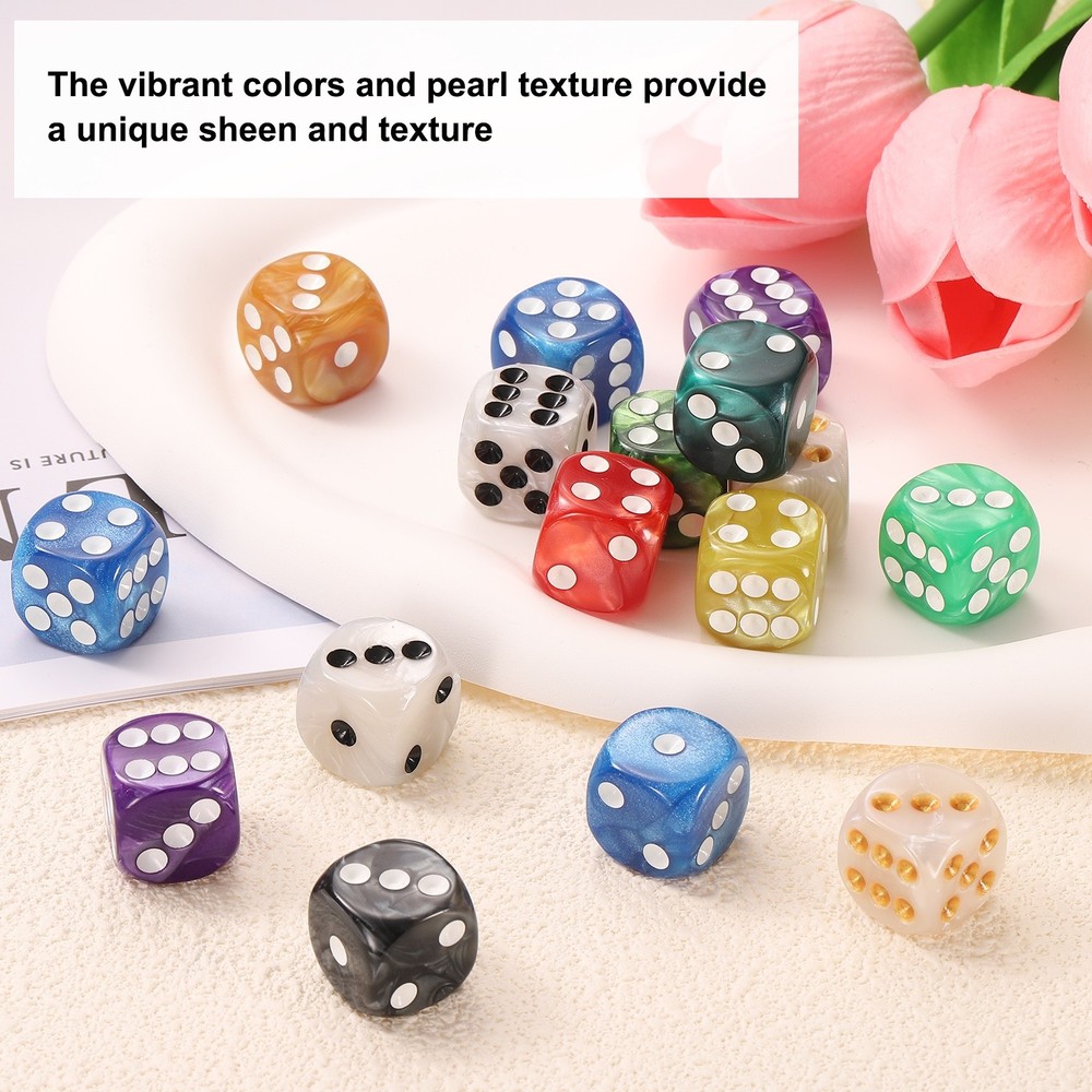 Polyhedral Dice Set 12mm Pearl Pattern Square Dice with Box, Brown