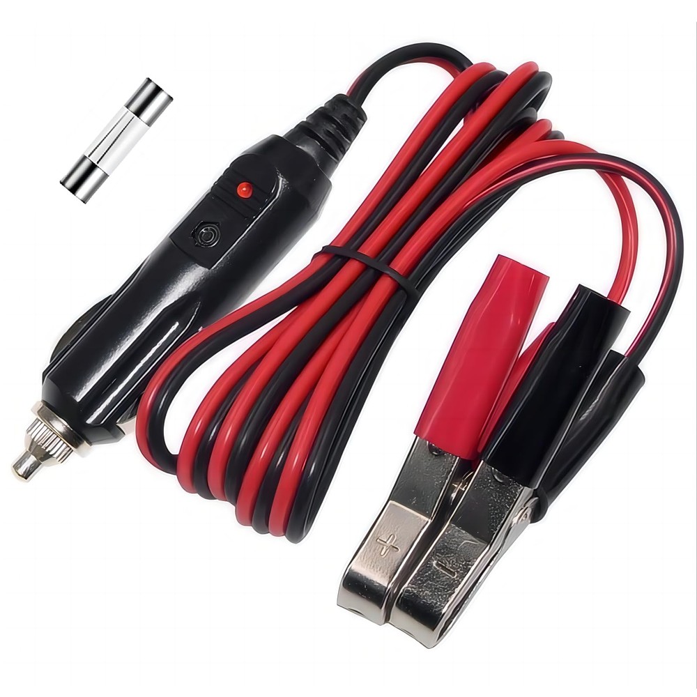 Alligator Clamp to Male Cigarette Lighter Extension Cable - 12V-24V White