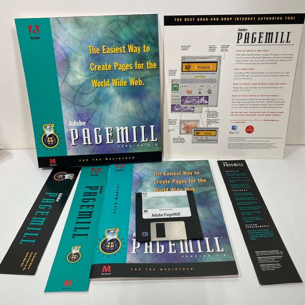 Adobe Pagemill Page Mill 1.0 Vintage software Open Box MAC