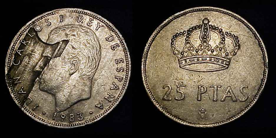SPAIN 1983 25 Pesetas *Lamination* VF