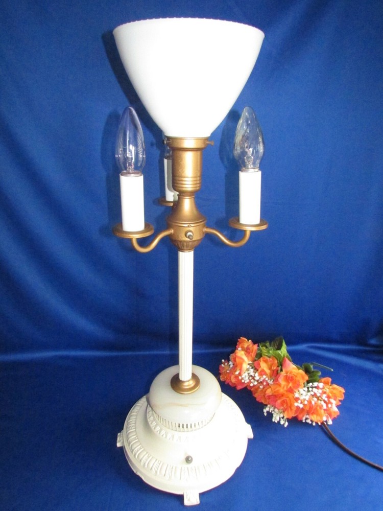 ANTIQUE CAST IRON WITH MARBLE PARLOR TABLE LAMP 30" TALL 3 WAY