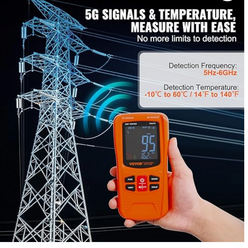 VEVOR Digital LCD 3-in-1 EMF Meter Electromagnetic Radiation Detector