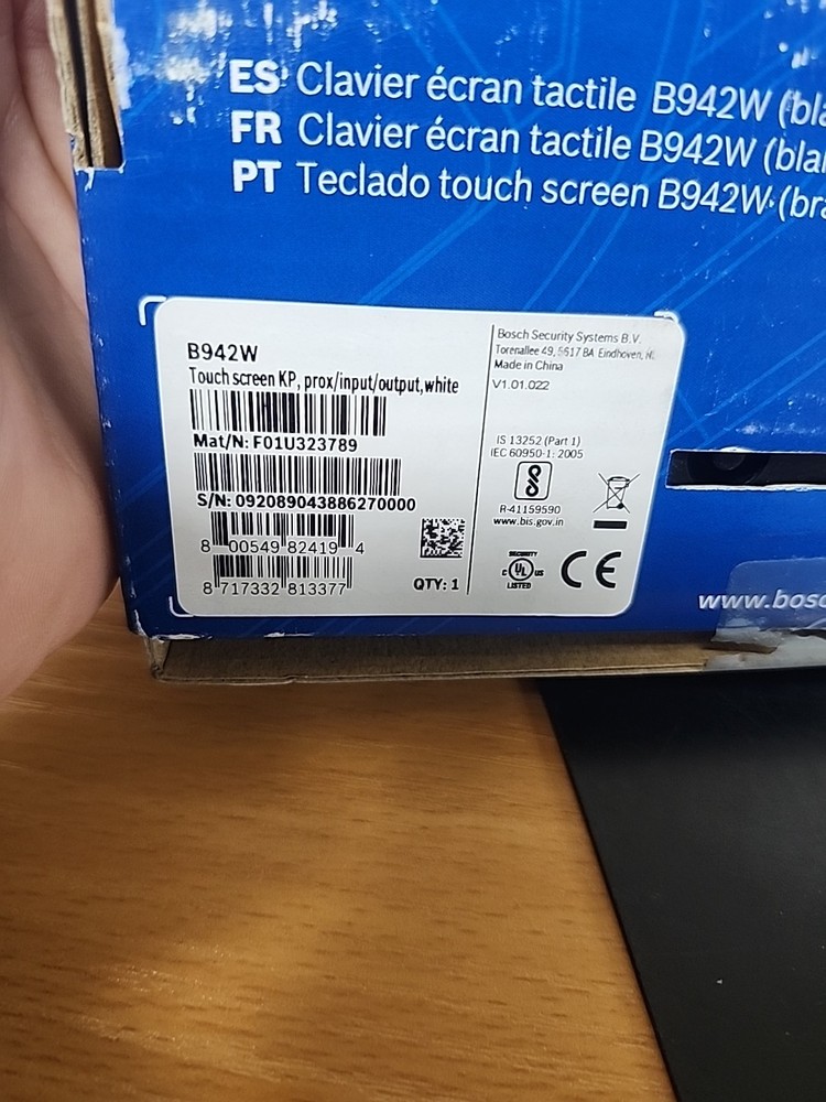 Bosch B942W Touchscreen Intrusion LCD Keypad, White