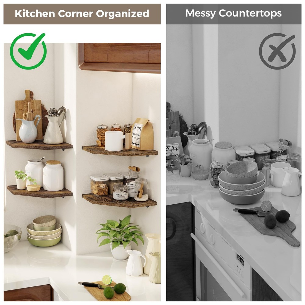Corner Shelves 4-Pack for Bathroom & Kitchen, Space-Saving Floating Corner Wa...