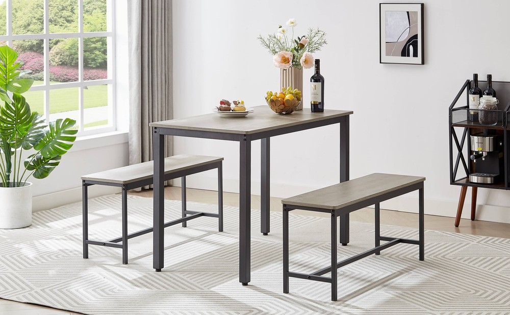 Dining Table Set for 4, Bar Table with 2 Dining Benches, Kitchen Table Counter