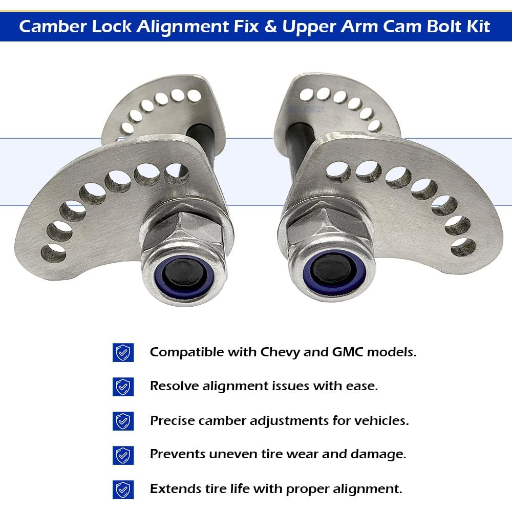 Camber Lock Alignment Fix & Upper Arm Bolt Kit for Silverado 1999-2019