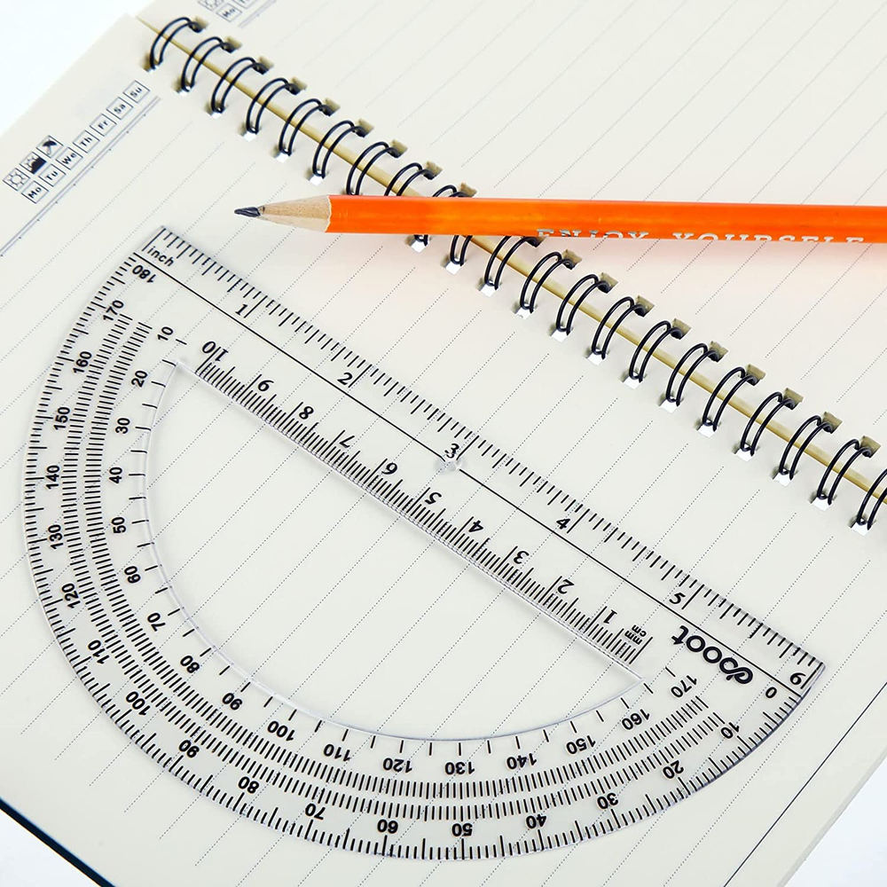 24 Pack Plastic Protractors Bulk Math Protractor 180 Degrees 6 Inch, Clear