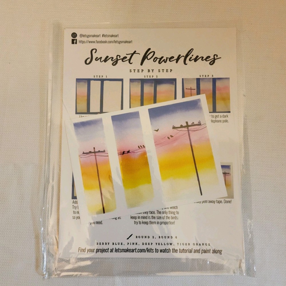 Let's Make Art Sunset Powerlines Watercolor Tutorial by Sarah Cray, USED