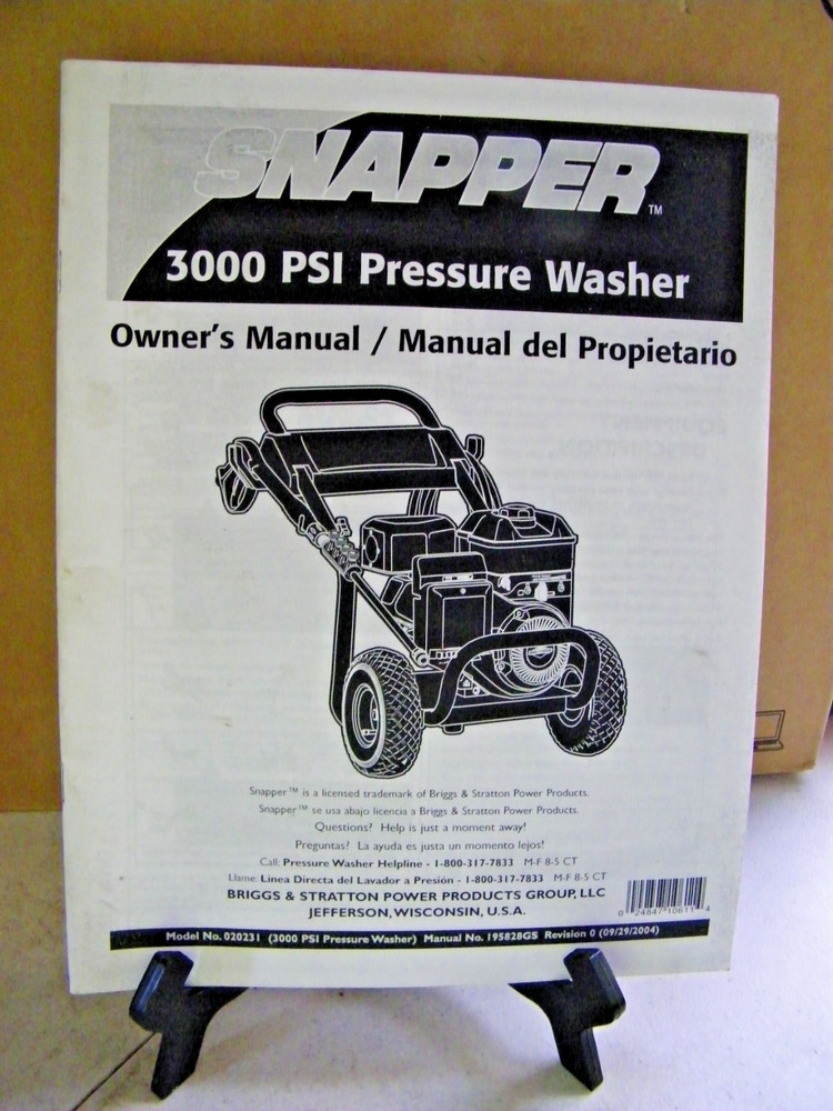 Snapper Owner's Manual 3000 PSI Pressure Washer