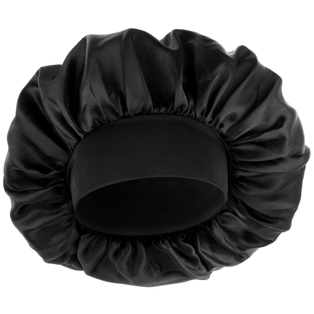 Silk Bonnet for Men, Satin Double Layer Elastic Band Sleep Black