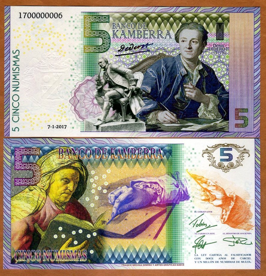 Kamberra, 5 Numismas, 2017, UNC Diderot, commemorative