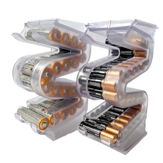 Battery Ladder Organizer Case for Batteries - Stackable or AA & AAA 2 - Pack