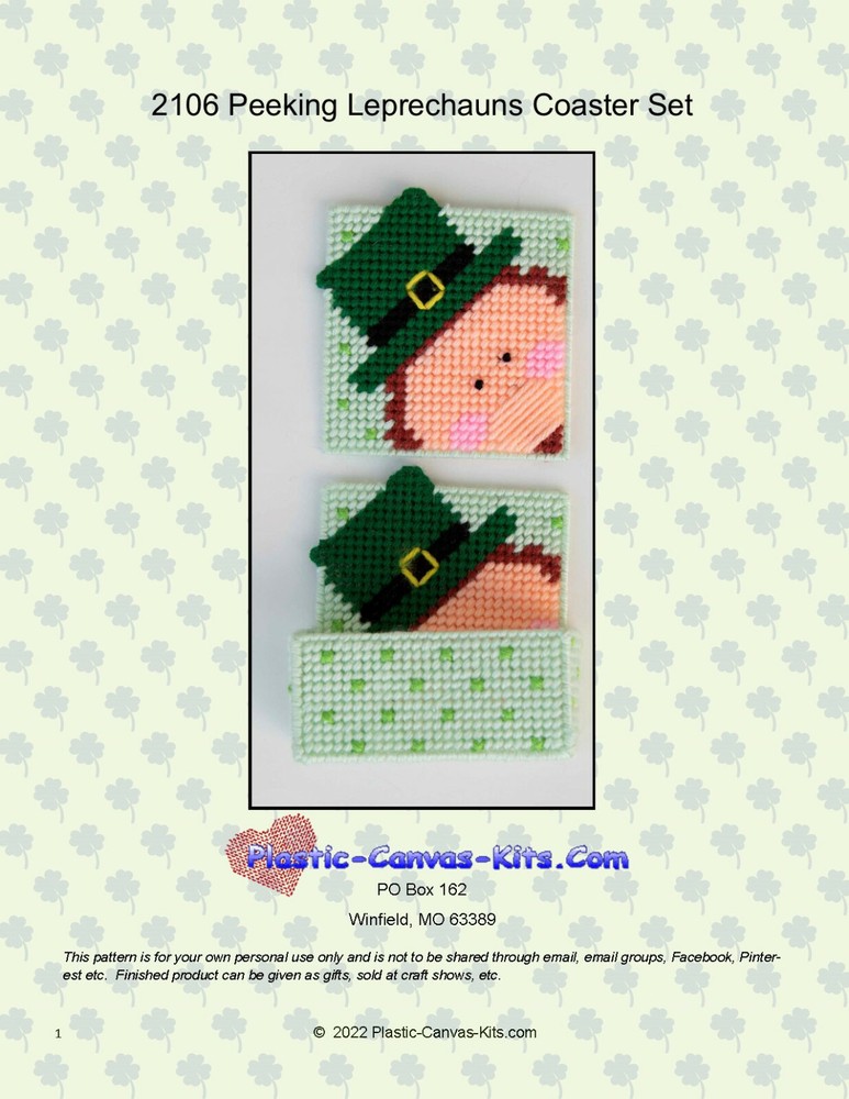 St. Patrick's Day Peeking Leprechaun Coaster Set-Plastic Canvas Pattern or Kit