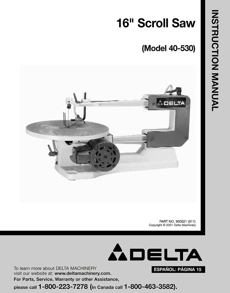Delta 40-530 16" Scroll Saw Instructions Manual