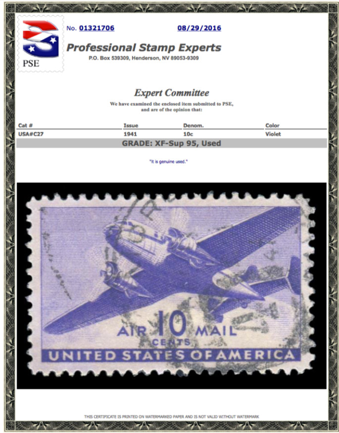 C27 Used PSE Graded 95, Cert #01321706