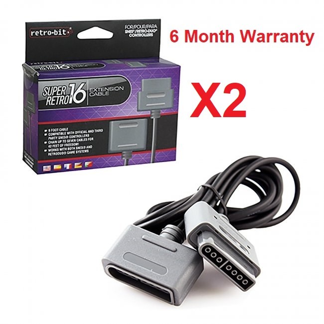 TWO 2 EXTENSION CABLE CORDS FOR SNES SUPER NINTENDO 16 Bit CONTROLLER