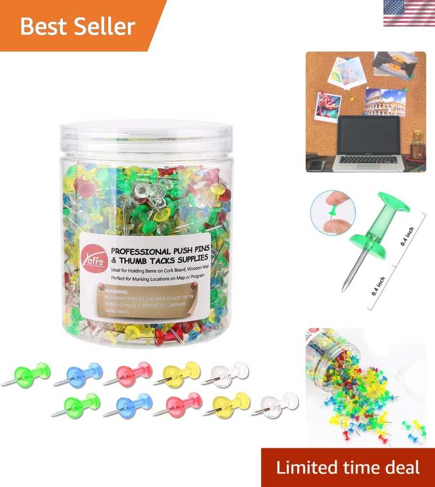 Push Pins 600 Count Clear Multicolored