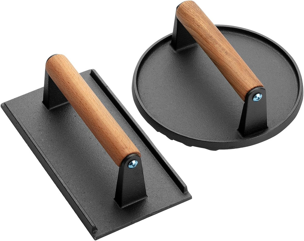 Cast Iron Grill Press: 6.9' round & 8.3' X 4.3' Rectangular - Burger & Meat Pres