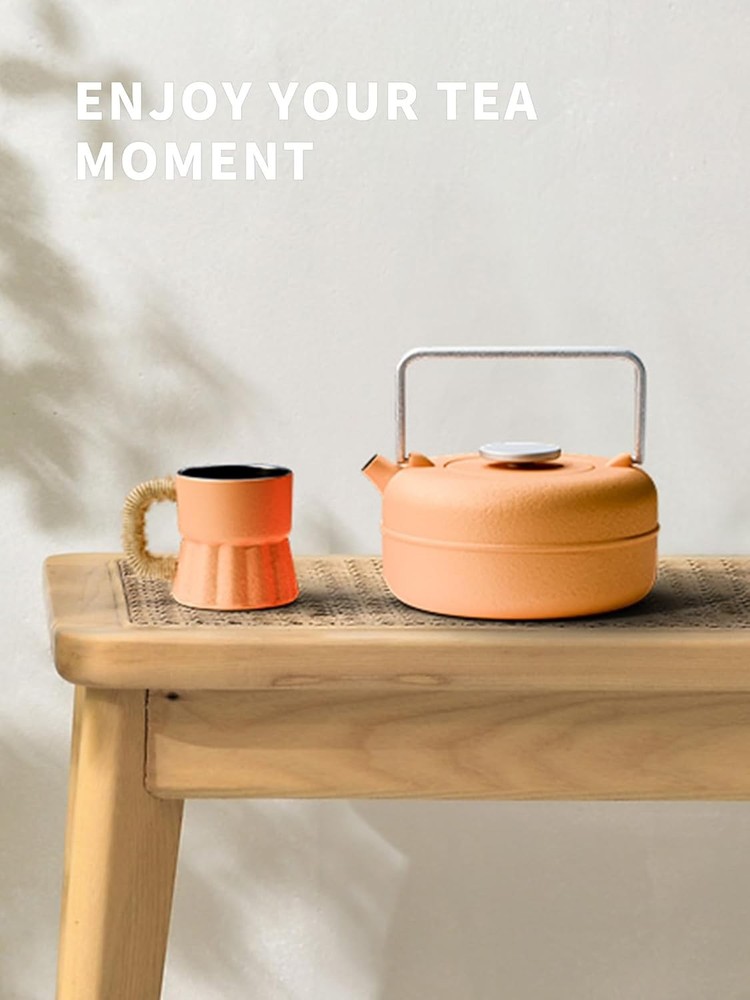 Teapot with Removable Infuser, Cast Iron Tea Kettle Stovetop Safe, Solid Geom...