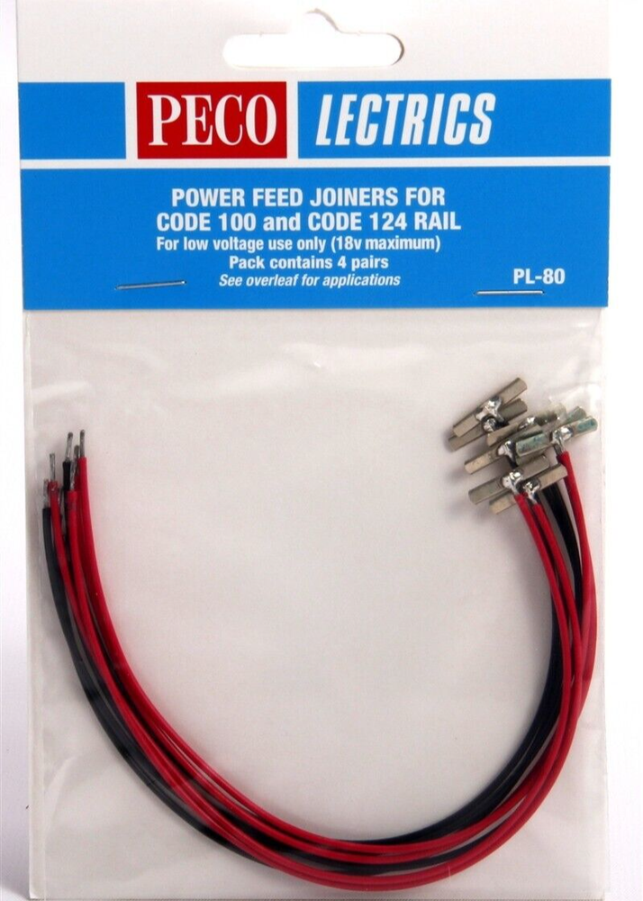 Peco HO Scale ~ Power Feed Terminal Rail Joiners ~ Code 100 & 124 ~ 4 Pr ~ PL-80
