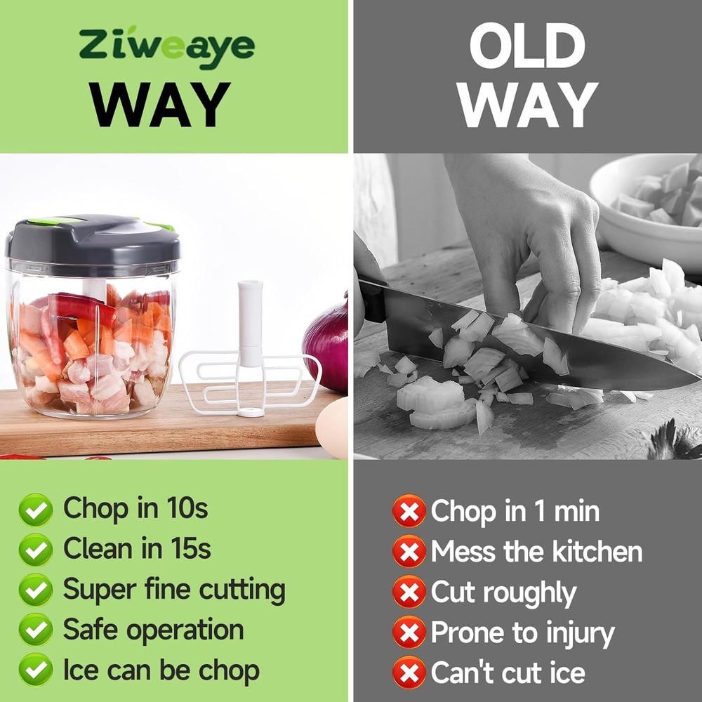 Manual Food Processor Vegetable Chopper, Portable Hand Pull String Garlic Mincer