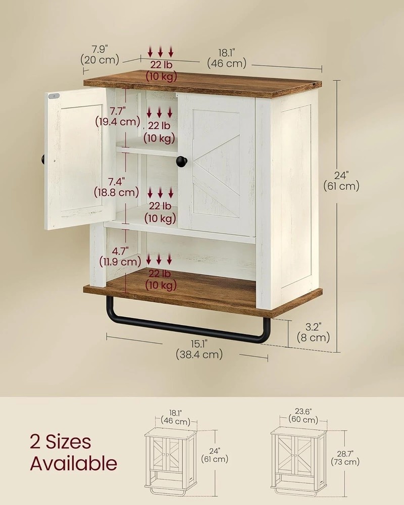LIRY Rustic White Bathroom Wall Cabinet - 2 Barn Doors, Adjustable Shelf