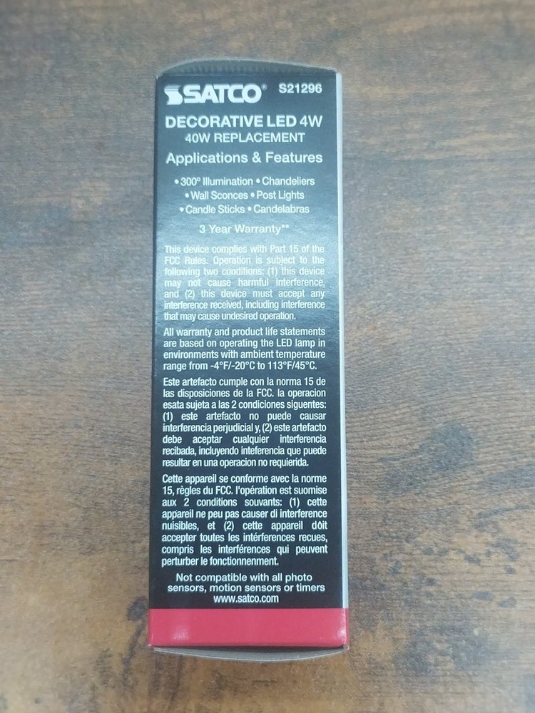 24 pack Satco 40 Watt Equivalent LED Clear Candelabra Bulbs Flame Tip - 2700K