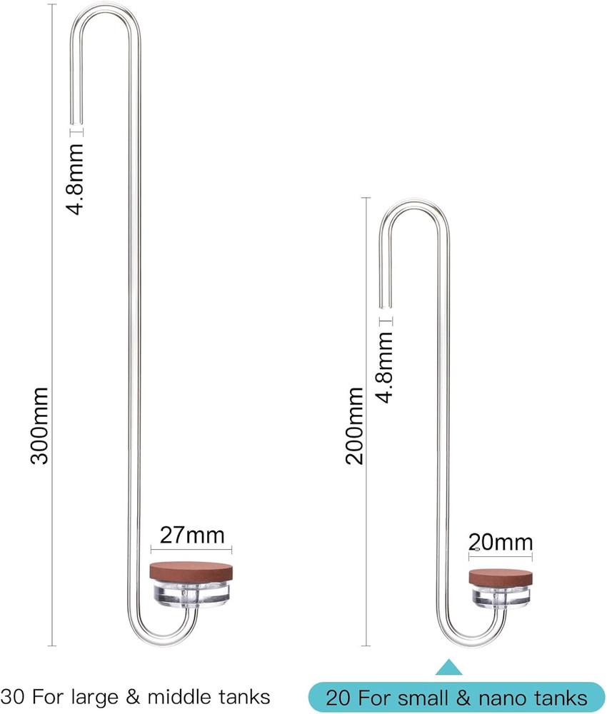 Acrylic CO2 Diffuser for Aquarium Planted Tank, Hooked Version-20Cm