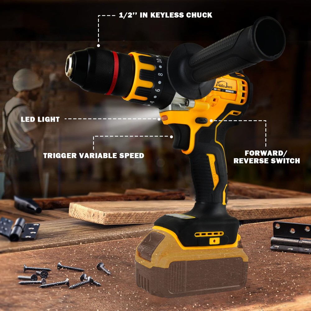 13mm Cordless Brushless Compact Impact Drill Driver Tools For Dewalt 20V Battery