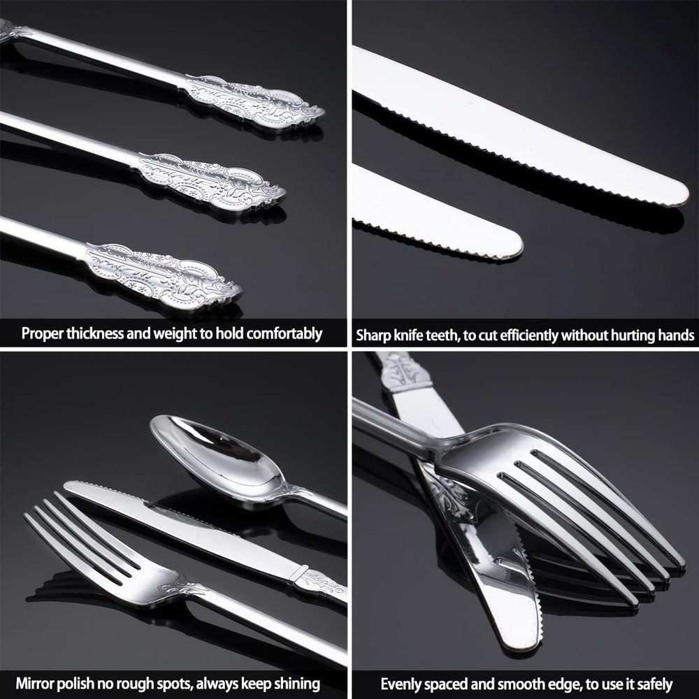 WDF 200 Pieces Silver Plastic Silverware Disposable - - 200PCS