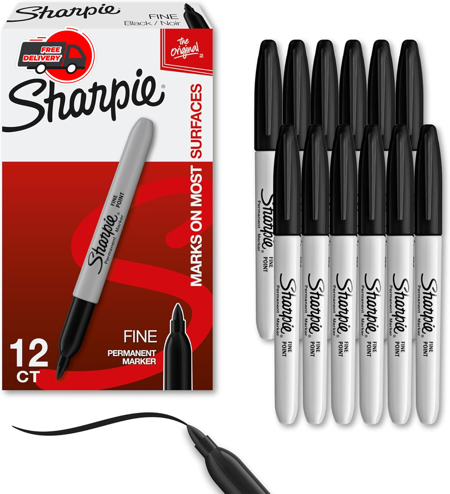 SHARPIE FINE POINT PERMANENT MARKER, BLACK, 12 COUNT