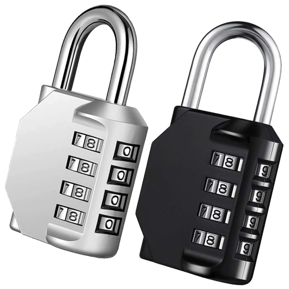 Combo Lock for Lockers, 4 Digit Combination Padlock, 2 Pack Pad Locks with Code
