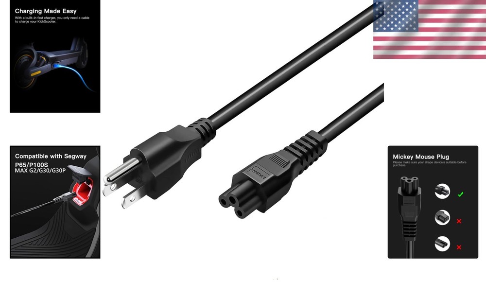 Pure Copper 10ft Charging Cable for Ninebot MAX G Series - Reliable & Efficient