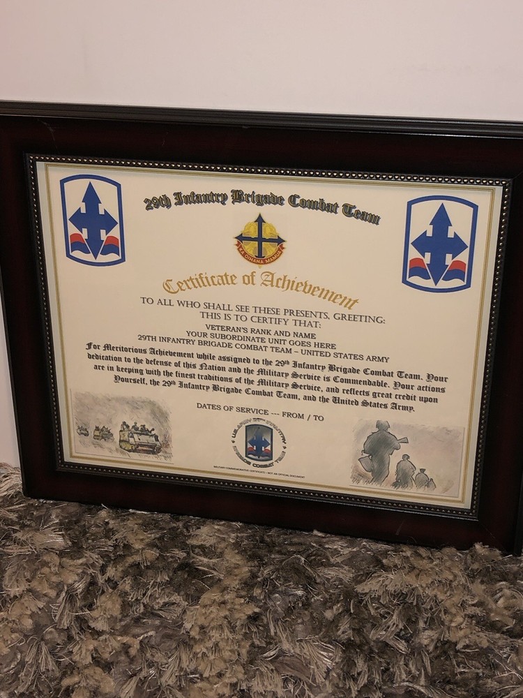 29TH INFANTRY BRIGADE COMBAT TEAM - COA / (COMMEMORATIVE CERTIFICATE)