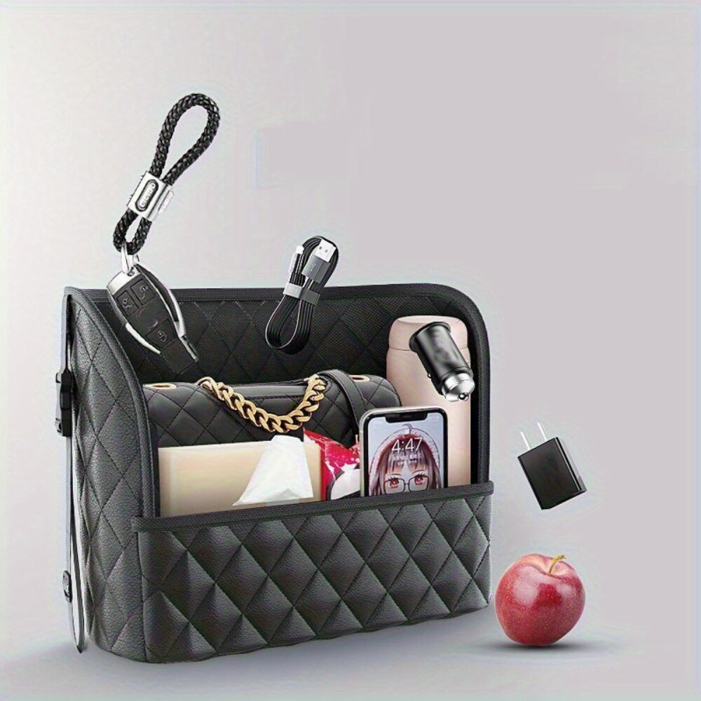 Sleek Faux Leather Car Organizer Handbag – Secure, Compact, Max Storage Space
